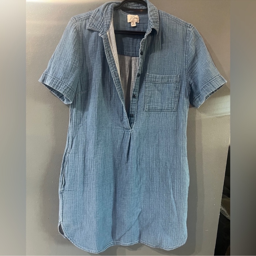 J CREW Casual Blue Button Down Shirt Dress